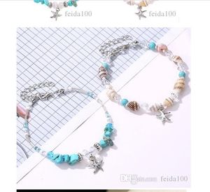 Shell bracelet Cross-border Fashion Seashell Starfish Bracelet Turquoise Conch Beads Hand-decorated Beach Footchain WL880