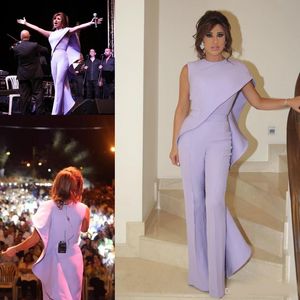 Lavender Jumpsuit Women Arabic Prom Evening Dresses Jewel Neck Plus Size Formal Party Wear Cheap Sheath Ruffled Celebrity Gowns