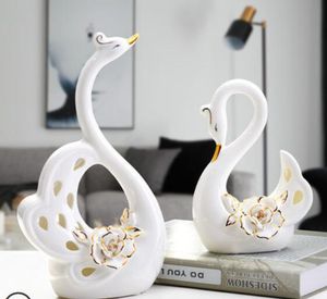 Ceramic ornaments wedding gift creative living room decoration hollow swan home decorations craft decoration gifts