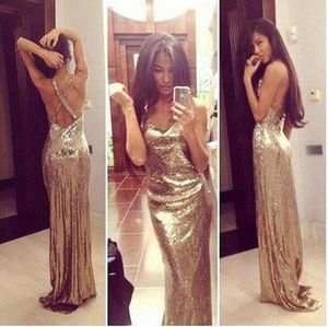 Pageant Golden Squin Backless Long A Line Evening Dresses Women's Fashion Bridal Gown Special Occasion Prom Bridesmaid Party Dress