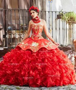 Organza Red Ball Gown Quinceanera Dresses Sweetheart Puffy Skirt Embroidery Sweet 15 Dress Custom Made Prom Gowns Pageant Dress