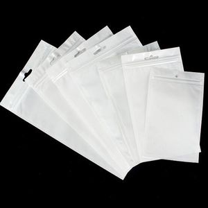 Universal Clear White Pearl Plast Poly Bags Opp Packing Zipper Lock Paketer Tillbehör PVC Retail Boxes Handhål för USB iPhone Samsung