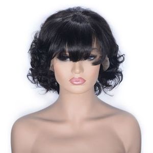 Brazilian Human Hair Lace Front Wigs 8 inch Natural Color Wavy Short Lace Wigs with Baby Hair