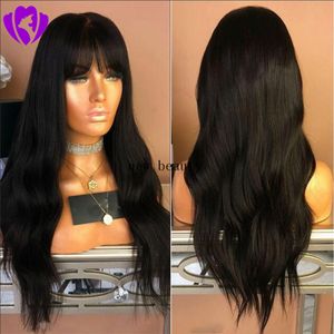 Freeshipping body wave nero / marrone / rosso / biondo parrucca piena simulazione brazilain capelli umani lunga parrucca piena con frangia per donne nere