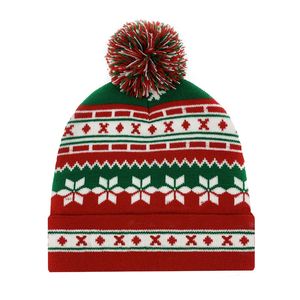 Зима Мужчины женщины Теплой шапочки зеленый и красной Снежинка Пара ребристых H Толстой Вязаные теплые шапки Рождественский подарок