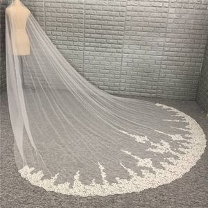 Véu de casamento de camada única com laço applique 3 metros véus nupciais com pente mais barato capela comprimento branco marfim véu