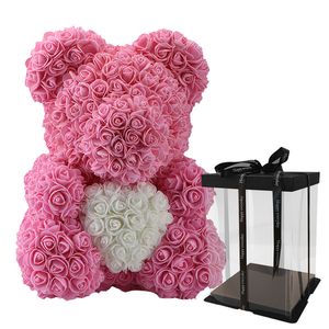 Hot Selling 40cm Bear of Roses Party Artificial Flowers Home Decoration Wedding Festival Gift Box Wreath Valentine's Day Crafts