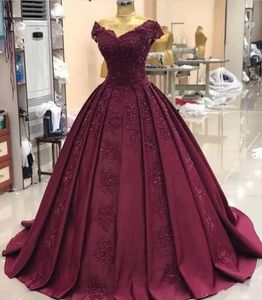 Sexy Plus Size African Sequins Lace Bourgundy Prom Klänningar 2019 Lång muslim Dubai Arabisk Kväll Formell Klänning Boll Gown Quinceanera Klänningar