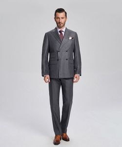 Najnowszy drużbowie szary z białymi paskami Tuxedos Peak Lapel Mężczyźni Suits Wedding Man Bridegroom 2 sztuki Spodnie 2264