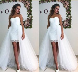 Detachable Train Boho Wedding Dresses Beach 2019 Strapless Backless Lace Wedding Gowns Party Dress For Bride Bridal Dress Wedding Guest