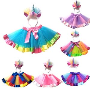 Nowy Kid Baby Girls Rainbow Tutu Spódnica Unicorn Headband 2pcs Photo Prop Costume Stroje Party Pokazy Wykonaj spódnicę 1-8T B11