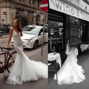 2020 Julie Vino Wedding Dresses Deep V Neck Sleeveless Sash Appliques Lace Mermaid Wedding Dresses Sweep Train Bridal Gowns