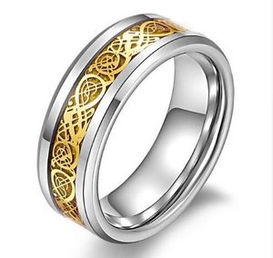 Valentinstag Vintage Chinesischer Drache Wolframstahl Goldener Ring für Männer Herr Hochzeit Titan Ringe Band neuer Punk Ring Schmuck