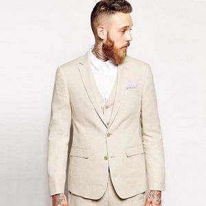 Bej Damat Smokin Notch Yaka Sağdıç Düğün 3 Parça Suit Moda Erkekler İş Balo Parti Ceket Blazer (Ceket + Pantolon + Kravat + Yelek) 2285