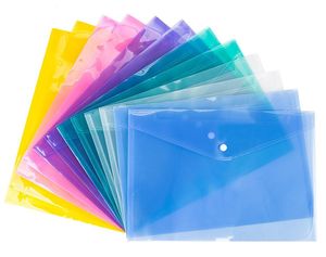 Wholesale A4 Document File Bags with Snap Button transparent Filing Envelopes Plastic file paper Folders 4 COLOR