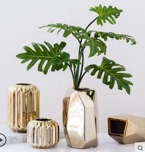 Gold plated ceramic vase decoration Nordic living room TV cabinet wine cabinet decorative geometry hydroponic flower vase