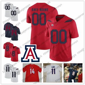 Custom Arizona Wildcats 2020 Football Marynarki Wojennej Niebieski Czerwony Biały # 8 Nick Fole 14 Khalil Tate 21 JJ Taylor Mężczyźni Młodzież Kid Jersey 4XL