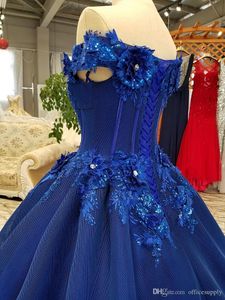 Royal Blue Ball Bown Quinceanera klänningar älskling från axel domstol tåg formell klänning kväll klänningar bär tävling prom klänning ve229b