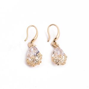 Wholesale-shaped Zircon Gold-color Hook drop Earrings for Women Flowers Hollow Crystal Dangle Earrings Fashion Jewelry