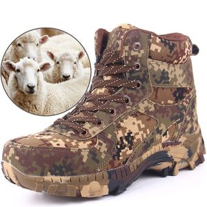 Hot Sale-Desert Camouflage Men Tactical Combat Stövlar Vattentät Varmaste Snö Stövlar Tjock Ull Män Vinter Ankel Stövlar Taktiska Militär Skor