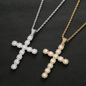 Pingente de colar de cruz grande gelado com corrente de tênis de 4 mm ouro prata zircão cúbico masculino feminino hiphop rock joias