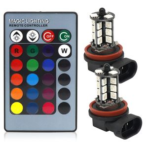 2pcs Remote Wireless SMD Multi Color RGB H11 LED Strobe Led Replacement Bulbs For Fog Lights or Driving Lights DC12V