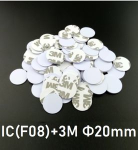 Dia 20mm18mm 30mm 25mm13.5MHZ Carta vuota 13.56MHZ 1K S50 Tag moneta F08 Adesivi per carte moneta con 3M Adhsive PVC bianco ISO14443A s50 Card