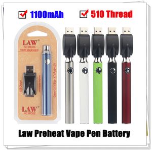 5 Stück LAW Vorheizen VV Vape Pen 1100 mAh Akku mit USB-Ladegerät Variable Spannung Vorheizen Akku 510 Gewinde Akku Starter Kits Blisterpackung