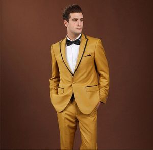 Jeden przycisk Yellow Groom Tuxedos Peak Lapel Mężczyźni Garnitury 2 Sztuki Wedding / Prom / Dinner Blazer (Kurtka + Spodnie + Krawat) W797