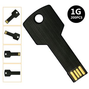 Массовая партия, 200 шт., 1 ГБ USB 2.0, флэш-накопители, металлический ключ в форме флэш-памяти, пустые носители для компьютера, ноутбука, Macbook, флэш-накопители, разноцветные