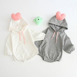 Infant Baby Clothes Cotton Toddler Girls Hooded Rompers Heart Newborn Girl Jumpsuit Long Sleeve Child Bodysuit Boutique Baby Clothing DW4381