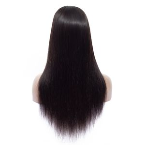 Cabelo Humano brasileiro Perucas Virgens Reta Parte Do Meio 4x4 Peruca Dianteira do laço com Franja para As Mulheres Negras 180% Densidade Sem Cola Cor Natural