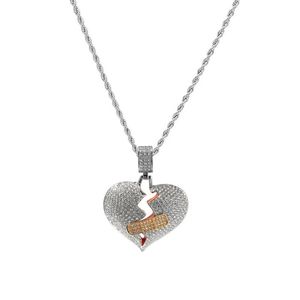 Fashion-Broken Heart Pendant Halsband för män Lyxig designer Mens Bling Diamond Heart Pendants Guld Kubansk Länk Kedja Halsband Smycken