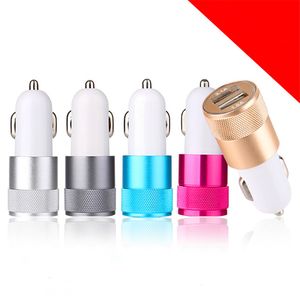 Dual USB Metal Car Chargers Charging Universal Charging Adapter 3.1a Liten Steel Cannon Mini Auto Charger för IP 8 XS Samsung S8 -surfplatta