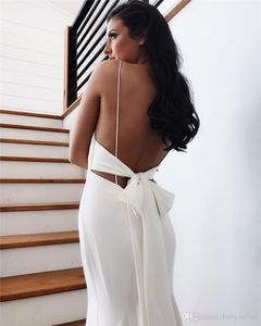2020 Cheap Beach Backless Wedding Dresses Sexy Open Back With Bow Long Train Mermaid Bridal Gowns Robe de soriee BM1552343E