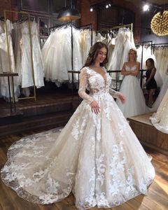 Ball Gown Lace Princess Long Sleeves Champagne Wedding Dresses Plus Size 2019 New Arrival Wedding Bridal Gowns Nigeria
