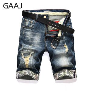 Gaaj dżinsy szorty Mężczyźni Cotton Jean Raped Summer Capri Męs Mens Biker w trudnej sytuacji Hip Hop Streetwear Short dla mężczyzn Male Pants