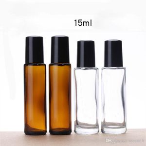 15ml Amber 에센셜 오일을위한 유리 병에 대한 투명 롤 금속 롤러 볼 600pcs/lot을 가진 리필 가능한 향수 롤 병