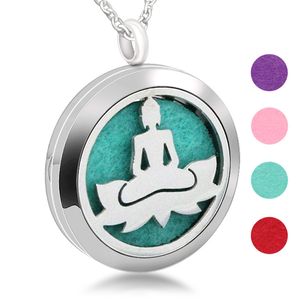 Rostfritt stål Parfym Essential Olje Personlighet Uppfriskande Guanyin Sittande Lotus Plating Hollow Pendant Halsband