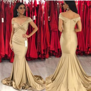 New Arrival Champagne Prom Dresses Sexy Backless Off Shoulder Mermaid Long Evening Gowns Formal Vestidos de Fiesta Celebrity Gowns