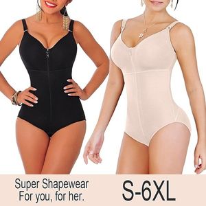 Nya kvinnor plus storlek bodysuit shapewear bantning mage kontroll full kropp shaper panty stil klipp zip med bh midja bälte fajas y19070201