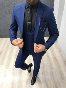 New Style Groomsmen Peak Lapel Groom Tuxedos Navy Blue Men Suits Wedding/Prom/Dinner Best Man Blazer ( Jacket+Pants+Tie+Vest ) K294