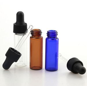 1200 teile/los Bernstein Blau Klar Glas Pipette Flaschen Für Ätherisches Öl Leere 4 ml Glas Flasche Fläschchen Mit Schwarz Kappe in Aktien