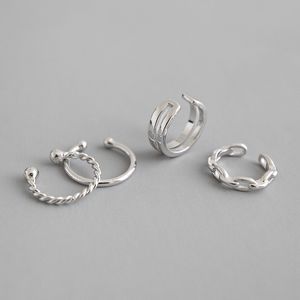 925 Sterling Silver Earrings Sets For Women Men 4PCS/Set Double Layer Twist Cuff Earring Fine Jewelry Female Statement Earring