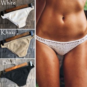 Mulheres Sexy Crochet Bikini Bottom Boho Thong Swimwear Handmade Swimsuit tricô Shorts