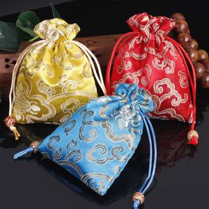 Luxury Rich Flower Chinese Damask Favor Bags Wedding Birthday Party Small Drawstring Bag Christmas Silk brocade Gift Packaging Bags 10pcs/lo