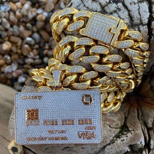 Full Iced Out Credit Card Pendant Necklace Mens Gold Silver Color Hip Hop Jewelry With Tennis Chain Charm Cz Jewelry Gifts V191114