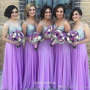 2019 Ülke Stil Mor Nedime Elbisesi Zarif Şifon Pullu Hizmetçi Onur Elbise Düğün Parti Kıyafeti Artı Boyutu Vestidos Damas De Onur