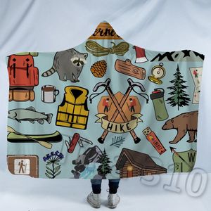 Camping Hooded Blanket 3D Printed Fleece Throw Blankets Adults Kids Soft Warm Sherpa Capes Cloak cartoon Blanket Home TextilesT2I5376