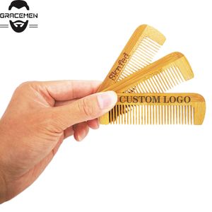 MOQ 100 PCS Anpassad logo Porbable Mini Bamboo Beard Combs Pocket Hair Comb för män Liten storlek 10 * 3 * 0,6cm